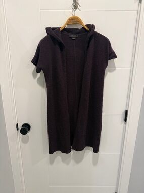 Cashmere Hooded Open short sleeve Cardigan in Deep Plum size small